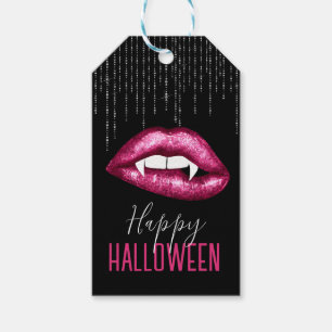 Etiquetas Para Regalos Labios de purpurina rosa caliente Feliz Halloween