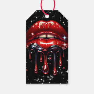 Etiquetas Para Regalos Labios Rojos Goteando Brillo Glam Glitter Cumpleañ