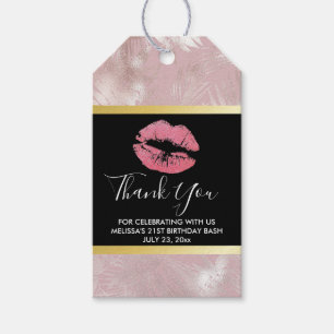 Etiquetas Para Regalos Labios rosados y hojas tropicales de oro Rosa Cump