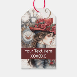 Etiquetas Para Regalos Lady en una acuarela de San Valentín rojo