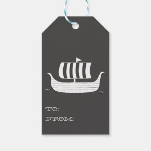 Etiquetas Para Regalos Lancha de la nave de Viking con color de fondo de
