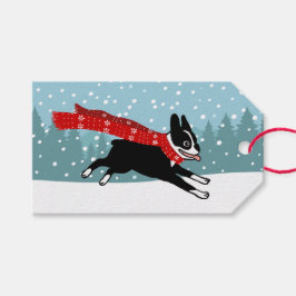Etiquetas Para Regalos Las vacaciones de invierno de Boston terrier a par