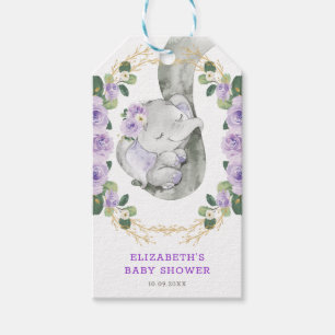 Etiquetas Para Regalos Lavender Gold Floral Greeneration Elephant Baby Sh