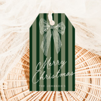 Etiquetas Para Regalos Lazo clásico de Navidad de franja verde