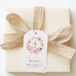 Etiquetas Para Regalos Lazo de corona floral rosa Primera Comunión DIY