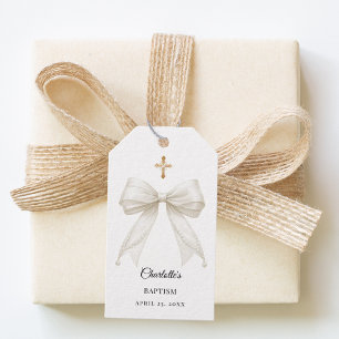 Etiquetas Para Regalos Lazo de marfil con perlas Bautizo DIY