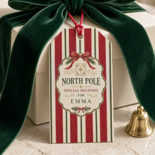 Etiquetas Para Regalos Lazo de Navidad de entrega especial del Polo Norte