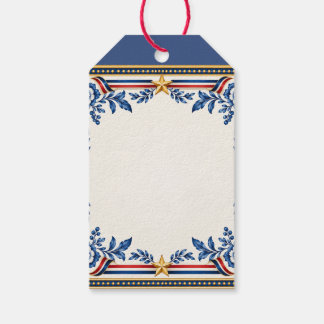 Etiquetas Para Regalos Lazo Floral Patriótico Rojo Blanco y Azul Elegante