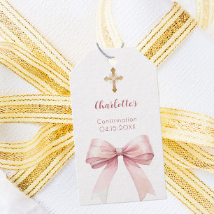 Etiquetas Para Regalos Lazo rosa de confirmación cruz niña DIY