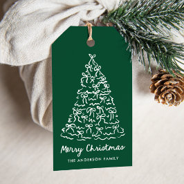 Etiquetas Para Regalos Lazos caprichosos del árbol de Navidad verde festi