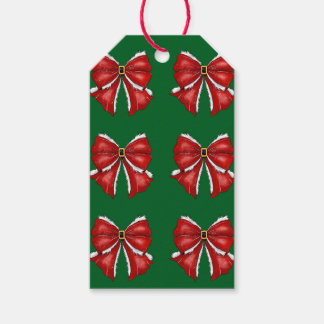 Etiquetas Para Regalos Lazos rojos elegantes de Navidad en verde oscuro