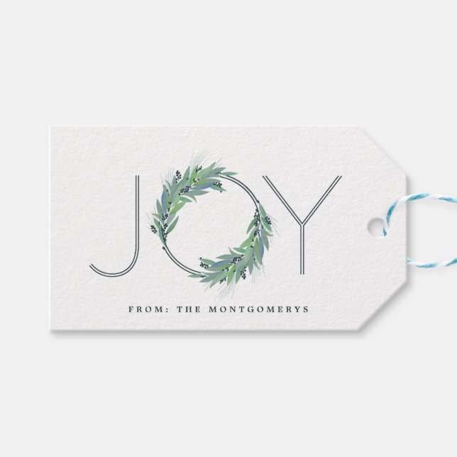 Etiquetas Para Regalos Leafy Blue Joy wreath Navidades/vacaciones (Frente (Horizontal))