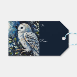 Etiquetas Para Regalos Lechuza blanca en rama con pintura lunar