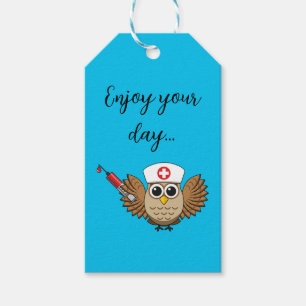 Etiquetas Para Regalos Lechuza de enfermera con Personalizado de jeringas