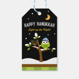 Etiquetas Para Regalos Lechuza y menorah de Hanukkah iluminan la noche