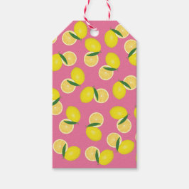 Etiquetas Para Regalos Lemones amarillos de la fruta del verano en rosa