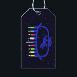 Etiquetas Para Regalos León azul Menorah<br><div class="desc">Por su fiesta de Chanukkah. Cuenta con una menorah de Chanukkah con tema de león,  superpuesta en un fondo estrellado,  con las ocho velas y la quema de shamash. Añade tu propio texto en el reverso. Chanukkah es el "Festival de las Luces" de mediados de invierno.</div>
