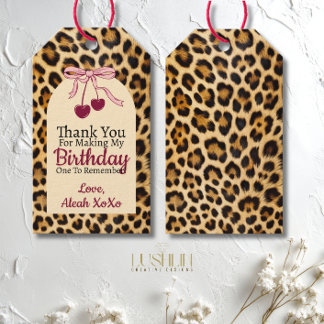Etiquetas Para Regalos Leopard Cherry Pink Bow Birthday Cute & Glam Party