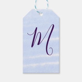 Etiquetas Para Regalos Letra de monograma de nombre acuarela pastel púrpu