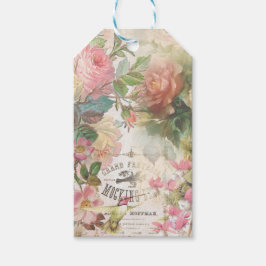 Etiquetas Para Regalos Libreta de Recortes de Pájaro Burlón Floral Vintag