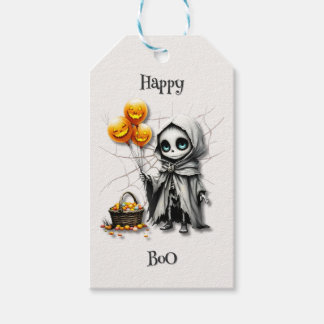 Etiquetas Para Regalos Linda chica esqueleto con globos de calabaza