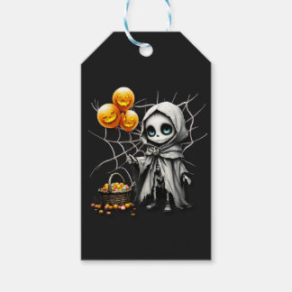 Etiquetas Para Regalos Linda chica esqueleto con globos de calabaza