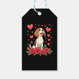 Etiquetas Para Regalos Lindo Beagle con Corazones de Rosas Rojas Florales