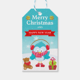 Etiquetas Para Regalos Lindo pájaro azul festivo con sombrero de Santa Na