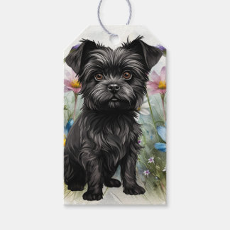 Etiquetas Para Regalos Lindo perro Affenpinscher en un campo de flores si
