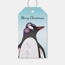 Etiquetas Para Regalos Lindo pingüino Gentoo con protección auditiva sobr