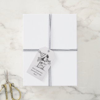 Etiquetas Para Regalos Lindo pingüino retro de Navidad con sombrero y buf