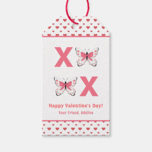 Etiquetas Para Regalos Lindo XOXO con mariposas rosadas día de San Valent
