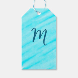 Etiquetas Para Regalos líneas simples de acuarela azul con tu monograma