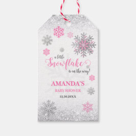 Etiquetas Para Regalos Little Snowflake Pink Silver Glittery Baby Shower