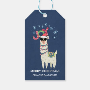 Etiquetas Para Regalos Llama Guay en Santa Hat con Navidades de copas de 