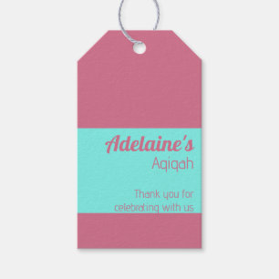 Etiquetas Para Regalos Llanura rosa de color sólido Verde azulado, Aqiqah