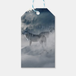 Etiquetas Para Regalos Lobos en un paisaje invernal