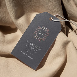 Etiquetas Para Regalos Logotipo de Monograma de Gema Dorada Rosa | Etique