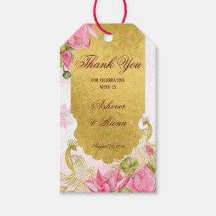 Etiquetas Para Regalos Loto de pavo real rosado y dorado boda indio