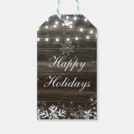 Etiquetas Para Regalos Luces de Boda de Invierno & Favor Rústico de Copos