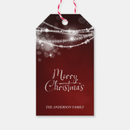 Etiquetas Para Regalos Luces de Cadena Burgundy Navidad