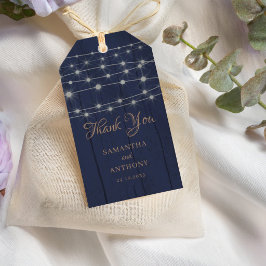 Etiquetas Para Regalos Luces de Cuerda Azules y Doradas Rústicas Gracias