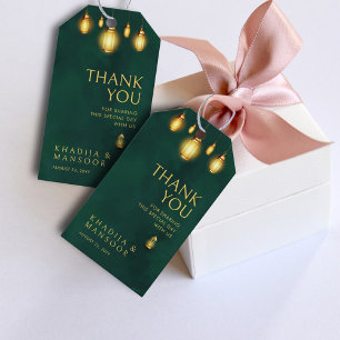 Etiquetas Para Regalos Luces Doradas Verdes Reales de Esmeralda Boda Agra