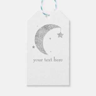 Etiquetas Para Regalos Luna y estrellas plateadas y blancas para Baby Sho