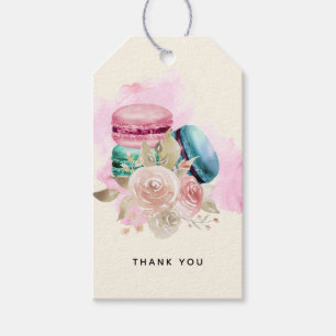 Etiquetas Para Regalos Macarones coloridos y acuarela de flores Gracias