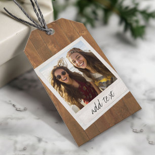 Etiquetas Para Regalos Madera rústica con marco de foto cuadrado