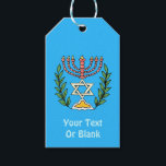 Etiquetas Para Regalos Magen persa David Menorah<br><div class="desc">Esta imagen fue adaptada de una antigua teja judía persa y cuenta con una menorah con un Magen David (Estrella de David) enmarcado por ramas de olivo. Se han conservado las imperfecciones de la imagen original pintada a mano. Añade tu propio texto adicional en el reverso.</div>
