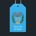 Etiquetas Para Regalos Magen persa David Menorah<br><div class="desc">Esta imagen fue adaptada de una antigua teja judía persa y cuenta con una menorah con un Magen David (Estrella de David) enmarcado por ramas de olivo. Se han conservado las imperfecciones de la imagen original pintada a mano. Añade tu propio texto adicional en el reverso.</div>