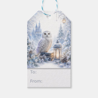 Etiquetas Para Regalos Mágica Lechuza de Búho Nevado en Invierno