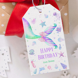 Etiquetas Para Regalos Mágica sirena rosa morado feliz cumpleaños